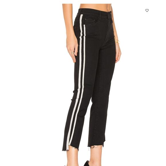 Mother The Insider High-Rise Crop Step Fray Guilty Racer Stripe Jeans - Picture 1 of 8